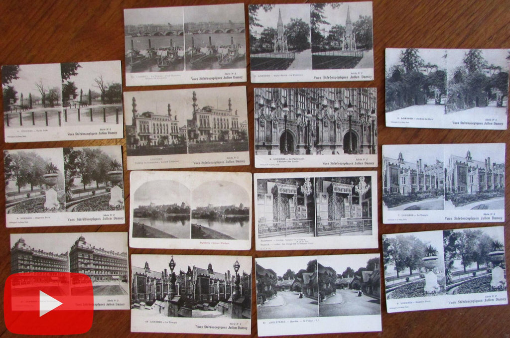 London England stereoview postcards c.1905-20 era lot x 14 scarce Damoy