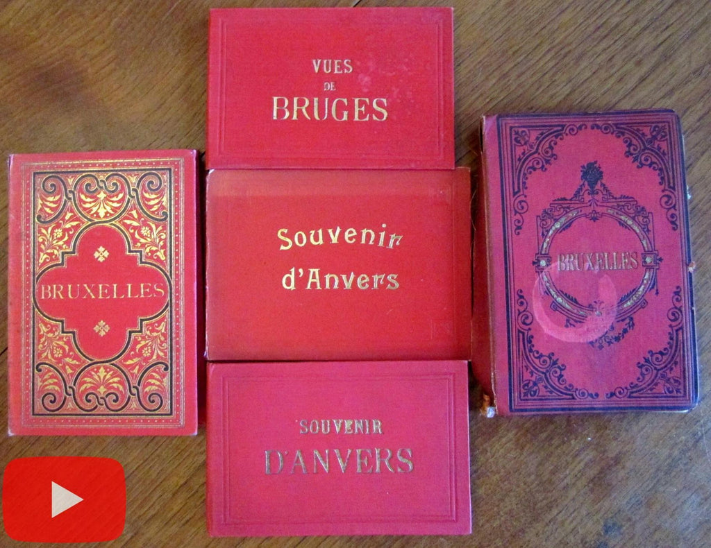 Belgium Brugges Antwerp Brussels lot x 5 souvenir books c. 1870-1900 w/ 66 views