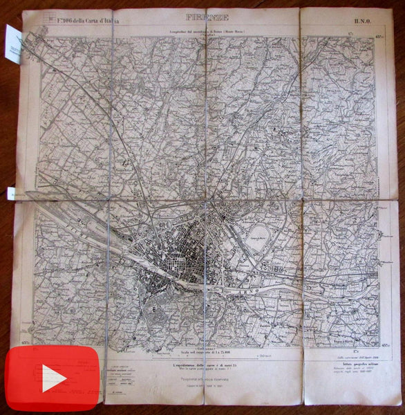 Florence Firenze Italy Italia 1904 linen backed folding map city plan