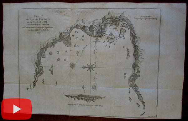 Chile coast Inchin island Anson voyage tracks shown 1748 engraved map by Seale