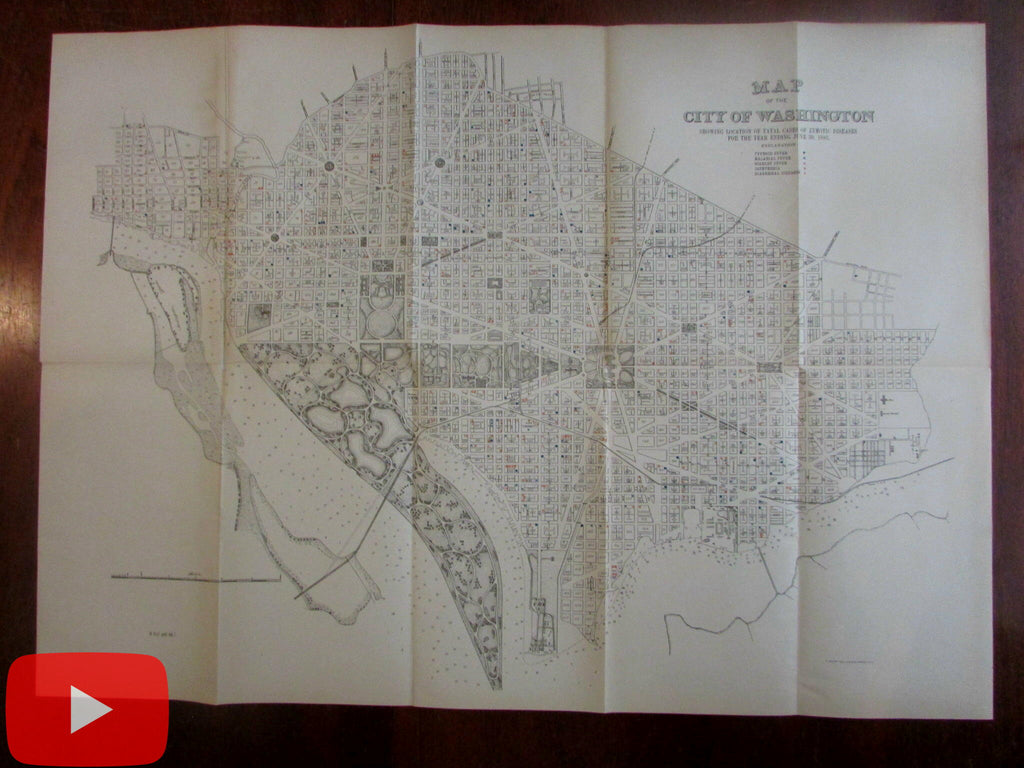 Washington D.C. city plan 1885 Fatal Diseases Medical map Typhoid Malaria Scarlet Fever