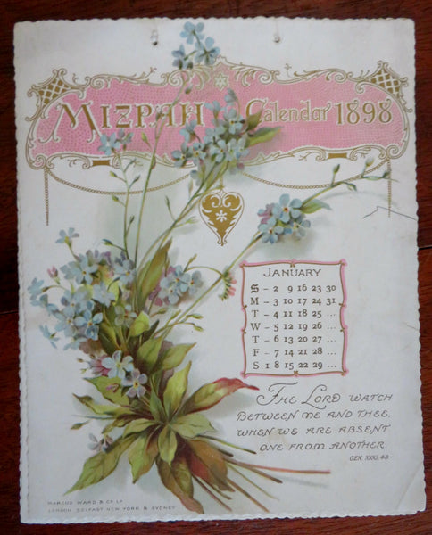 Mizpah Calendar 1898 Lover's Gift Souvenir Chromolithographed floral prints