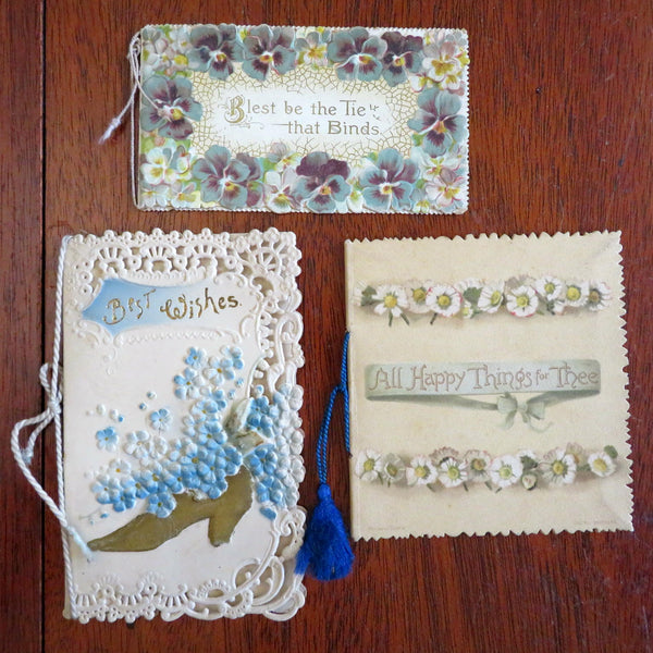 Greeting Card Souvenirs Christmas New Year's Poetry Lot x 3 c. 1880-90's cards