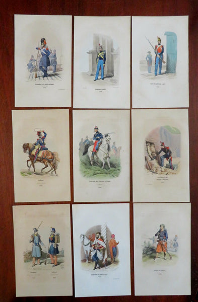 Zouaves Cavalry Grenadiers c. 1850 French Military Uniforms Lot x 9 color prints