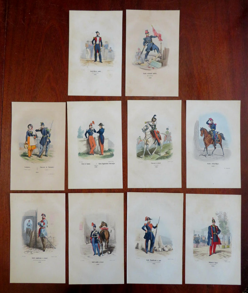 French Military Uniforms Cadets Camp Followers Cavalry c. 1850 Lot x 10 prints