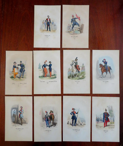 French Military Uniforms Cadets Camp Followers Cavalry c. 1850 Lot x 10 prints