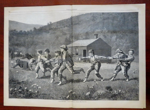Winslow Homer Snap the Whip dbl. pg. Harper's newspaper 1873 complete issue
