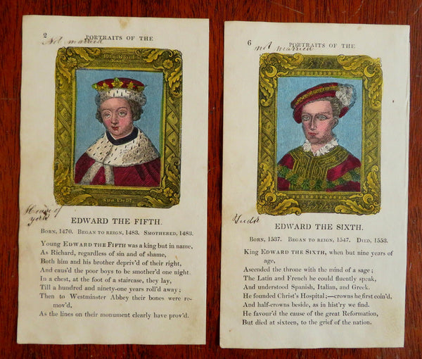 Child Kings of England Edward V & VI Portraits 1830 Lot x 2 rare color prints