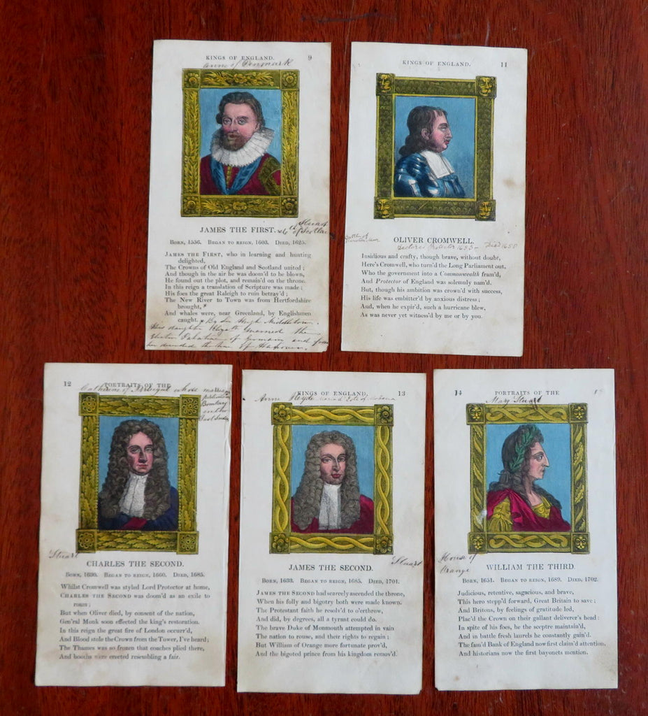 Stuart Kings of England Cromwell William III Civil War 1830 Lot x 5 portraits