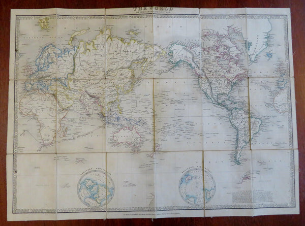 World Map noting nautical ship voyage c. 1850 Wyld linen backed map w/ slip case