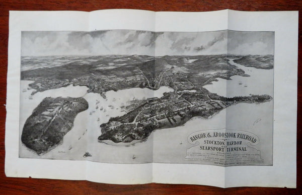 Stockton Harbor & Searsport Maine c. 1900-05 panoramic bird's eye view print