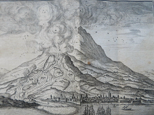 Mt. Etna Eruption Sicily Italy Volcano Disaster 1750 rare engraved prospect view
