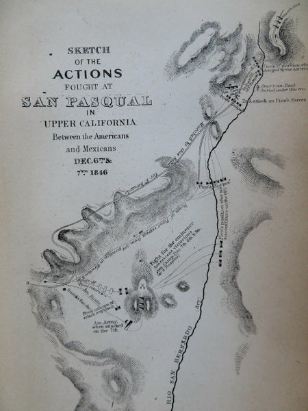 Battle of San Pasqual California Mexican-American War 1848 early detail plan map