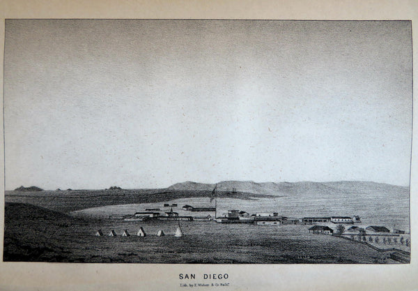 San Diego California Emory Expedition 1848 lithographed printed City View