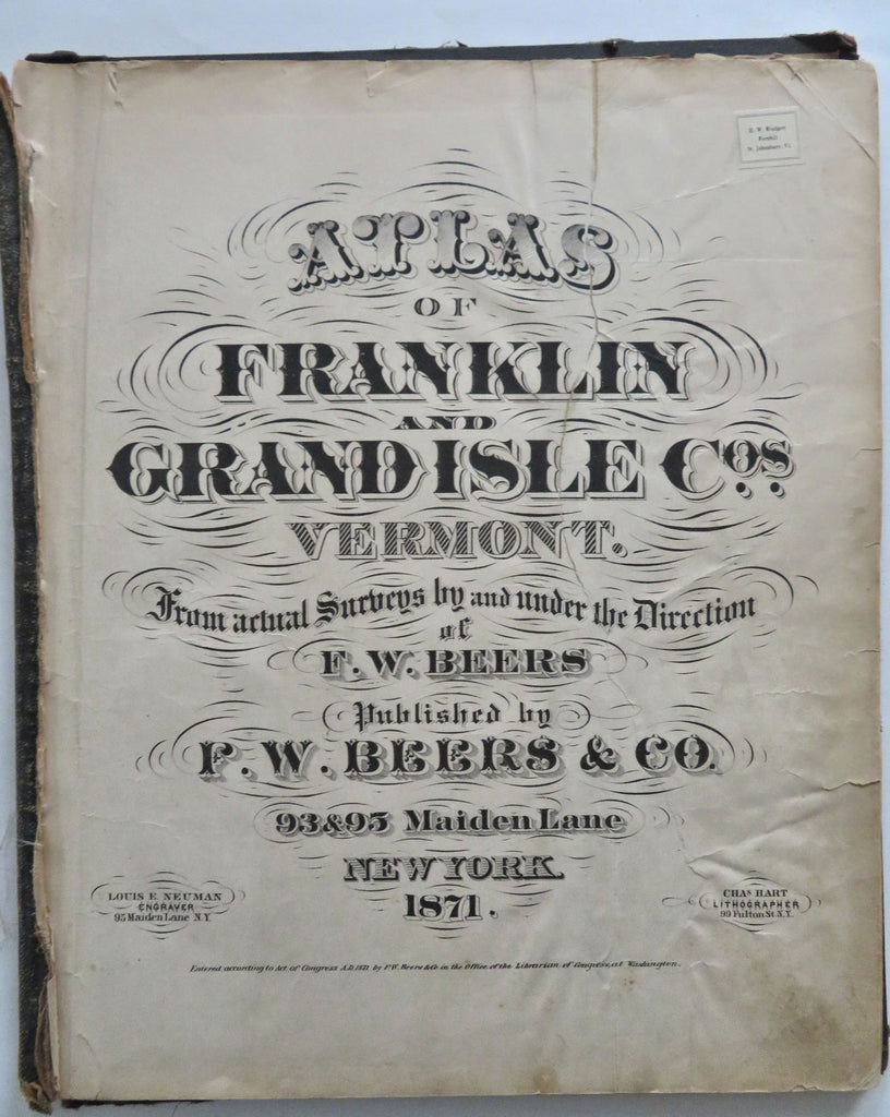 Franklin County Vermont Atlas 1871 F.W Beers complete county atlas township maps