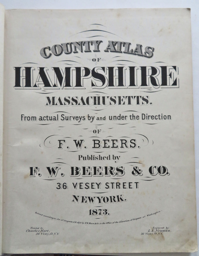 Hampshire County Massachusetts 1873 F.W. Beers Complete Atlas 35 Township Maps