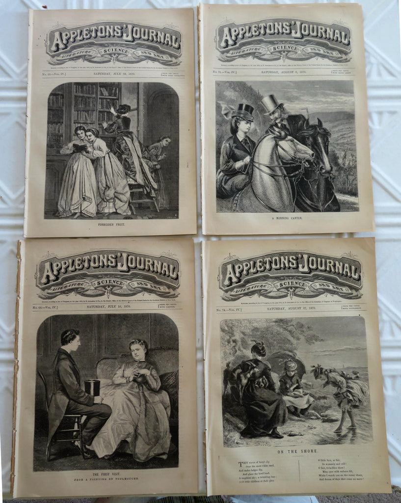 Appleton's Journal Beach Scene Courtship Horseback Riding 1870 Lot x 4 issues