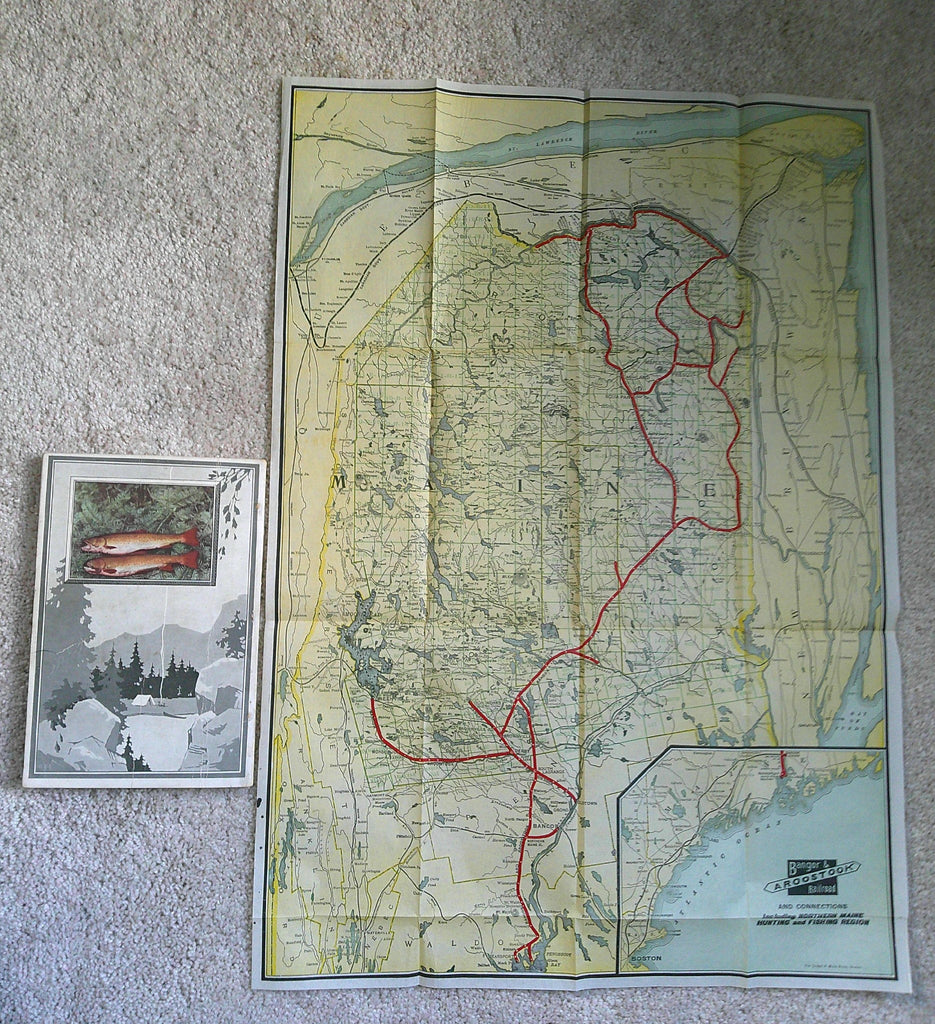 In the Maine Woods Sportsman's Guide 1924 illustrated book w/ large RR map