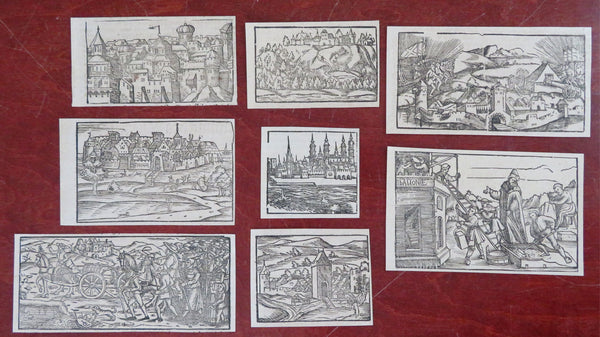 City Views Skylines Churches Tower of Babel 1598 Munster lot x 8 wood engravings
