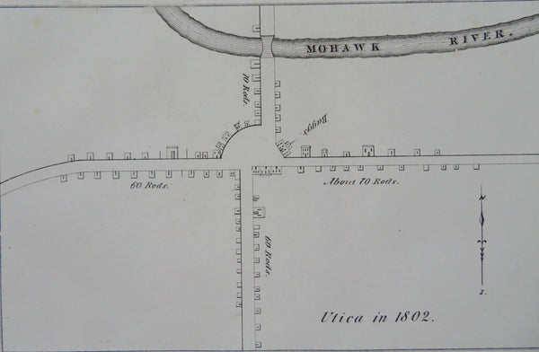 Utica New York in 1802 Mohawk River c. 1850 Pease historical city plan map