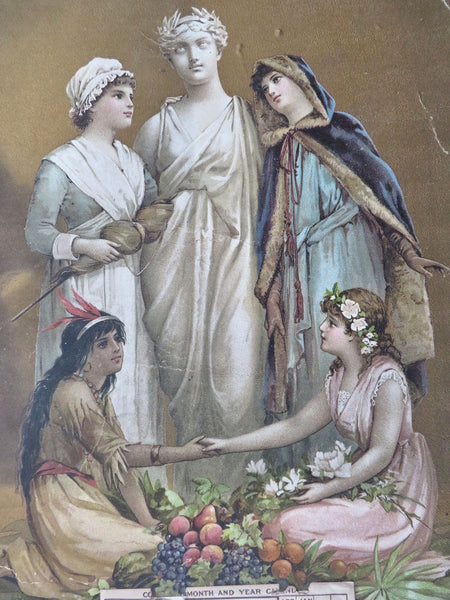 Pictorial Wall Calendar Allegorical Women Marble Statue 1893 Brundage art item