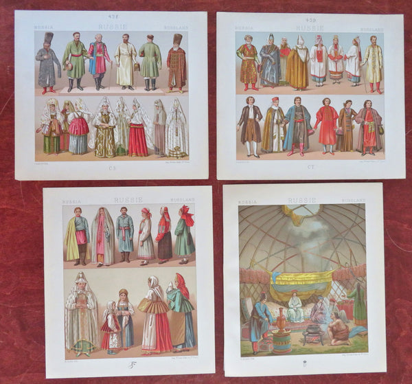 Russian Fashion Clergy Nobles Peasants Men's & Women's Fashion c. 1870 Lot x 4