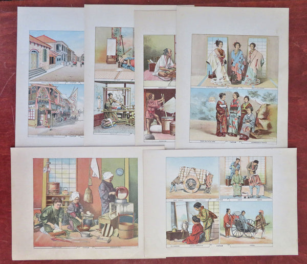 Japan Ethnic Views & Costume Prints Street Scenes 1886 Lot x 6 color prints