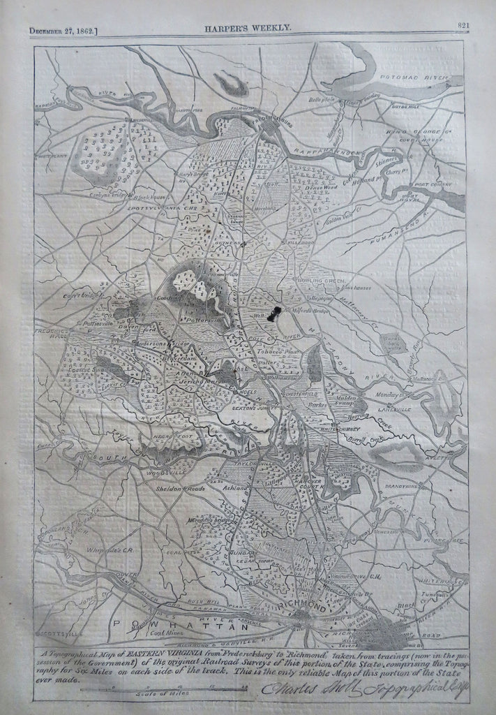 Fredericksburg Nast dbl pg. Reserve Harper's Civil War 1862 Virginia map