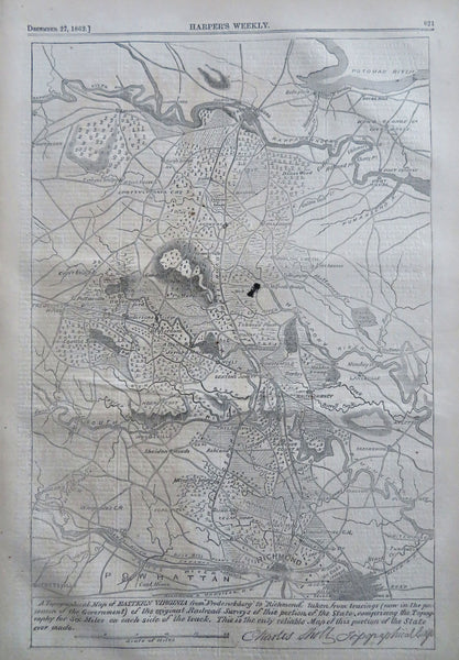 Fredericksburg Nast dbl pg. Reserve Harper's Civil War 1862 Virginia map