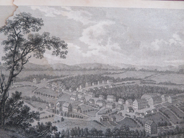 Bethlehem Pennsylvania Moravian Settlement 1798 engraved landscape & city view