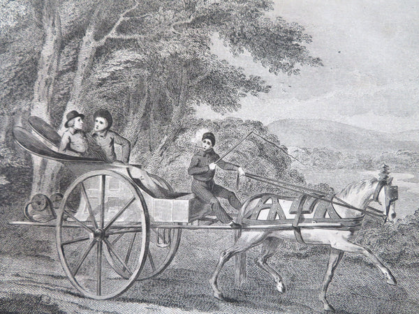 Canadian Calash Horse Drawn Buggy Trave Scene 1798 Drayton engraved print
