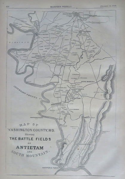 Battle of Antietam large map Lincoln Harper's 1862 Civil War issue Louisville KY