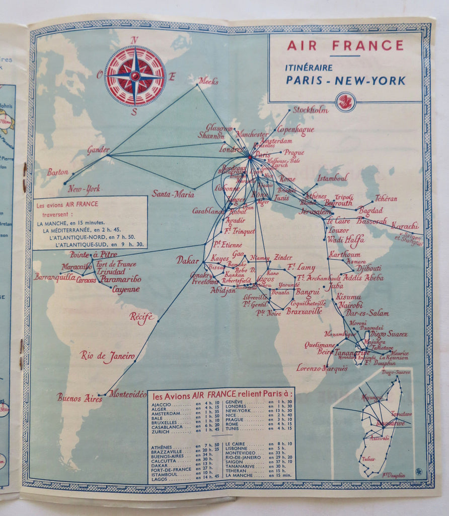 Air France System Route Map Paris - New York 1947 advertising travel brochure