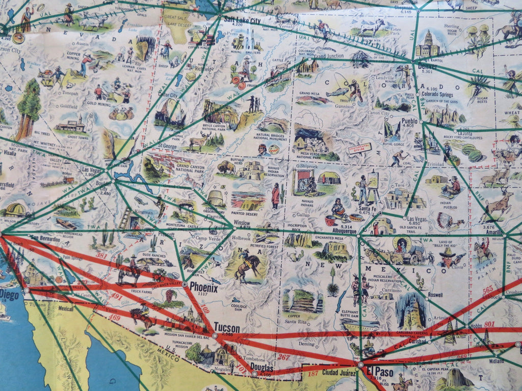 American Airlines Flagship Routes c.1945 Cartoon Pictorial Map Flight ...