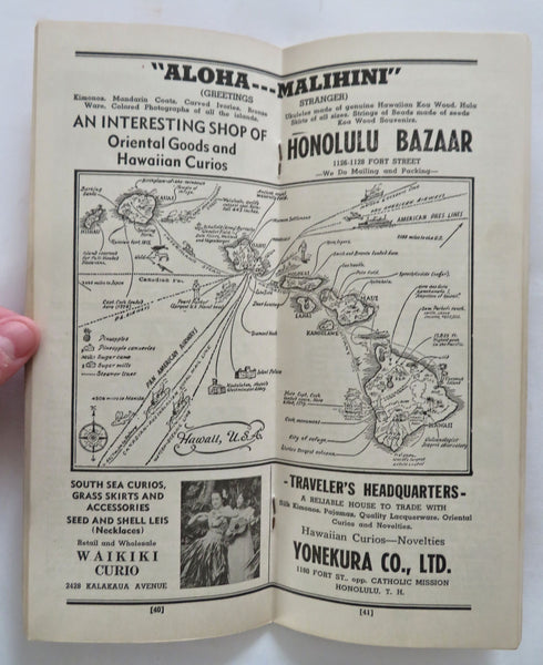 Honolulu Hawaii Tourist Info c. 1941-2 pictorial travel brochure w/ map