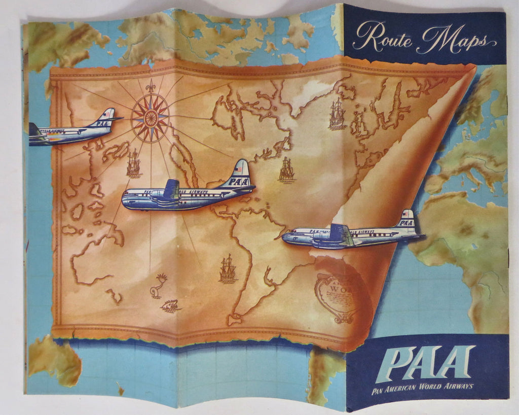 Pan American Airlines System Route Maps Flight Paths c. 1950 tourist brochure