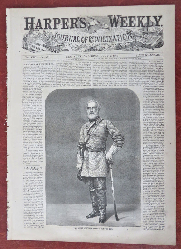 Robert E. Lee Cover Portrait Harper's Civil War newspaper 1864 complete issue