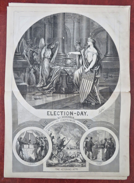 George Armstrong Custer 1864 Nast Election Day Nov. Harper's Civil War newspaper