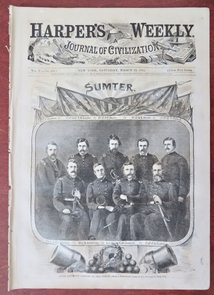 Fort Sumter Defenders Major Anderson Harper's Civil War 1861 complete newspaper