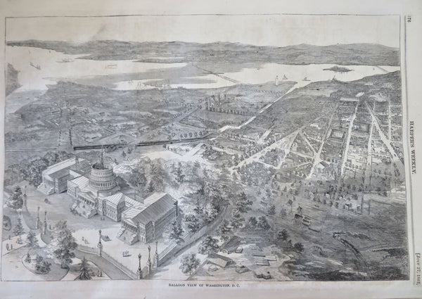 Washington D.C. aerial view 1861 Harper's Civil War July 4th Pickens VA Zouaves