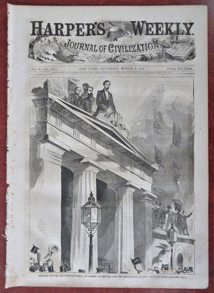 Abe Lincoln giving Astor House Speech NYC 1861 Harper's Civil War newspaper