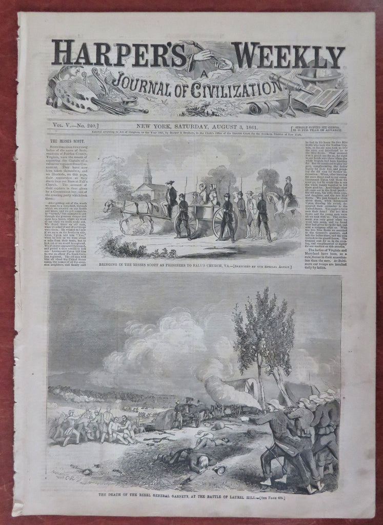 Bull Run Battle map Scenes McClellan Harper's Civil War 1861 complete newspaper