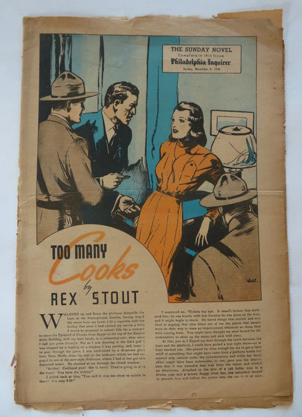 Rex Stout Nero Wolfe 1938 Too Many Cooks Philadelphia Inquirer Newspaper Novel