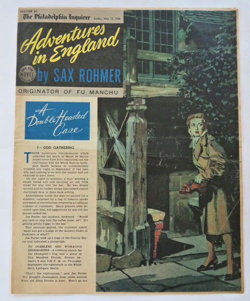 Sax Rohmer Adventures in England 1945 Philadelphia Inquirer Newspaper Novel