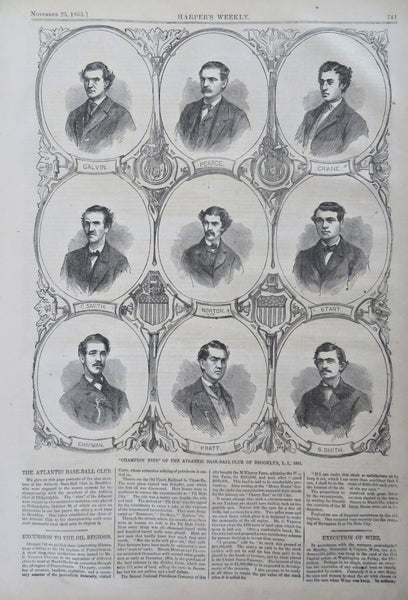 Baseball Champions Atlantic Club Brooklyn 1865 Harper's Civil War newspaper