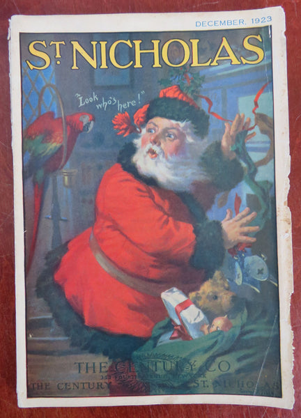 Santa Claus Christmas color cover 1923 rare St. Nicolas Magazine juvenile
