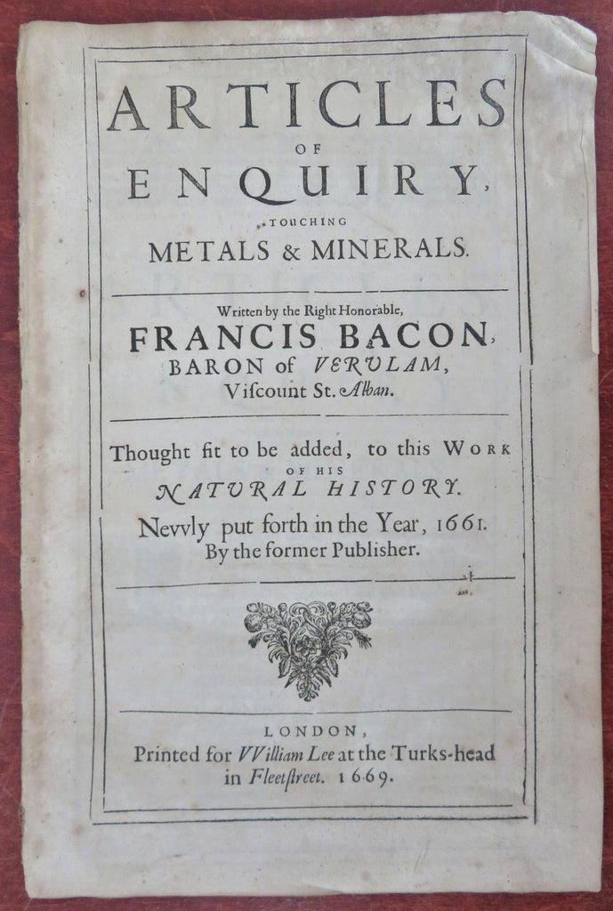Francis Bacon Inquiry on Metals & Minerals gold silver 1669 rare London imprint