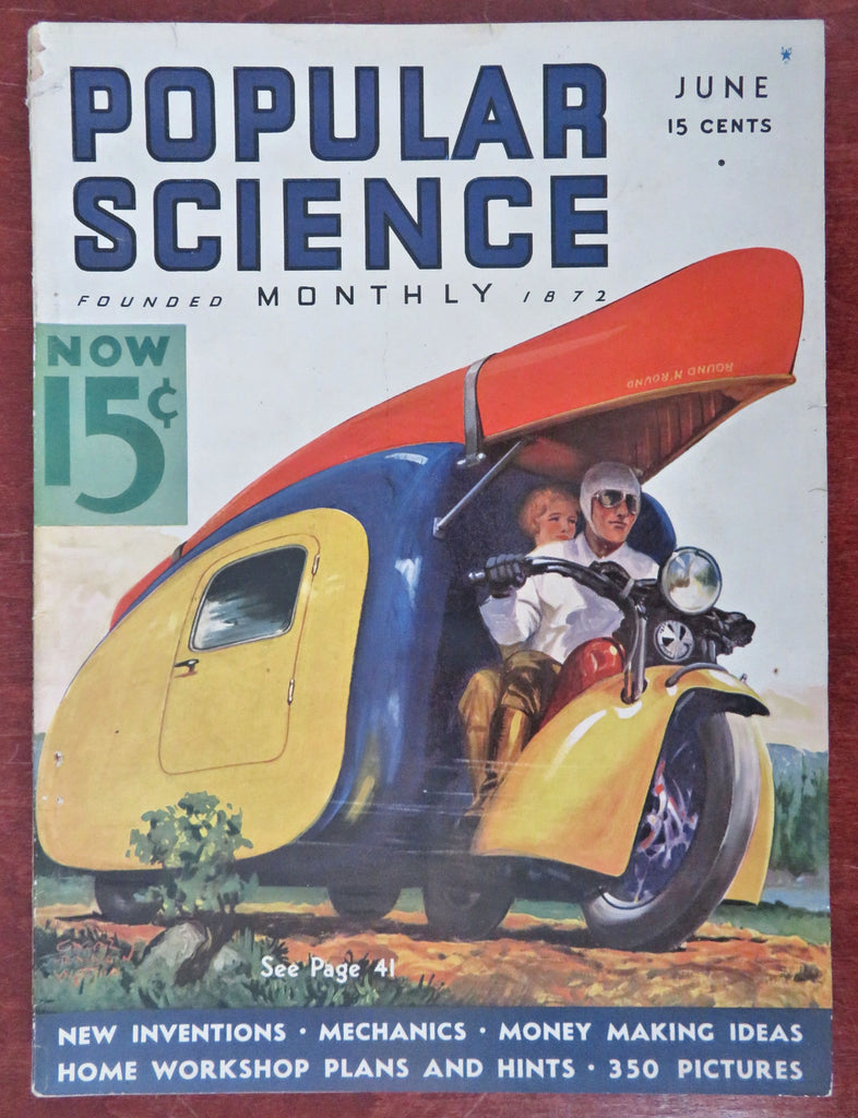 Motorcycle cover! Mobile Home Inventions 1936 rare illustrated Science magazine