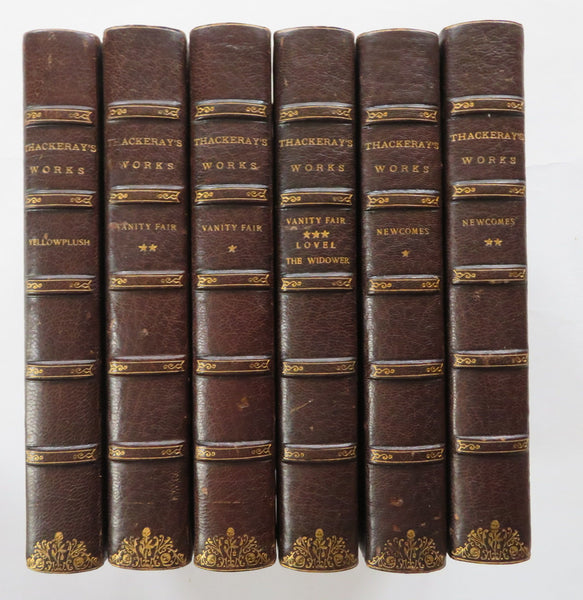 William Makepeace Thackeray Collected Works c. 1890's Lot x 6 nice Leather Books
