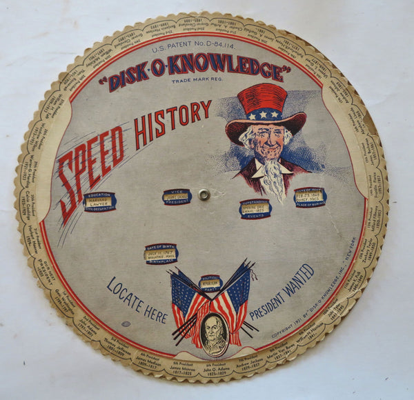 History Presidential Trivia Disk-O-Knowledge 1931 pictorial juvenile trivia toy